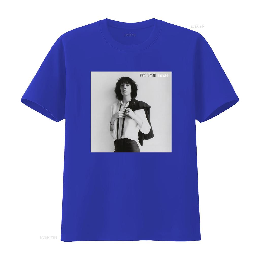 Patti Smith Horses Maglietta in Cotone Stile Donna con Design Iconico vintage Lavata moda Morbida streetwear Traspirante homme