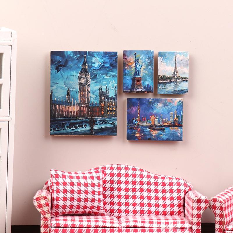 

4 шт./набор 1/12 кукольный домик имитация масляной живописи настенная картина модель кукольного домика мини гостиная украшение микро сцена декор as the picture