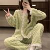 Navava Women Cozy Lace Wool Pajamas Long Sleeve Two Piece Set Nt2036