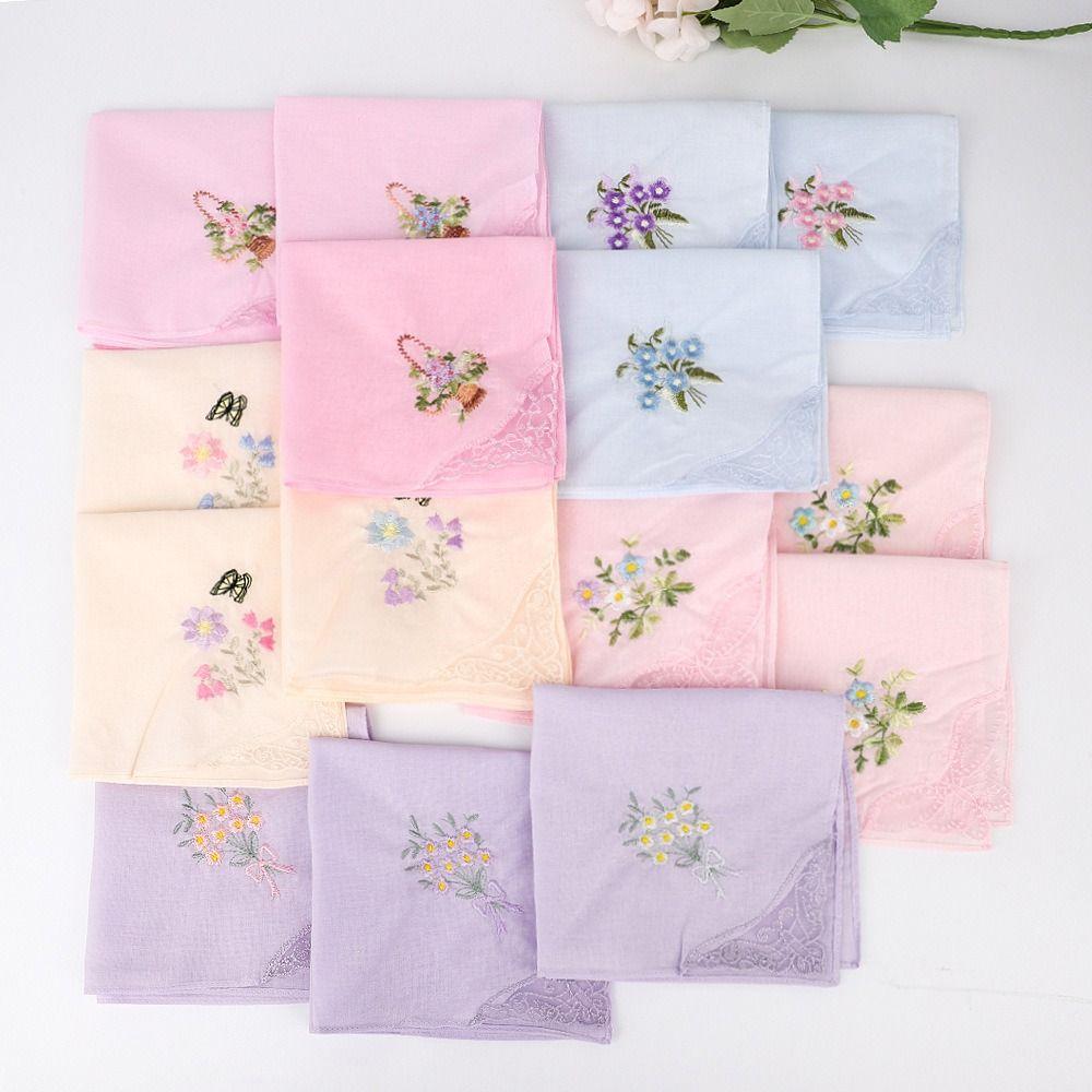 Soft Embroidered Floral Cloth Reusable Hankies Fabrics Elegant Lace Flower Hanky For Women
