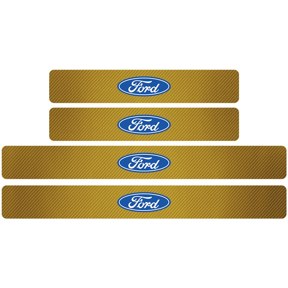 4Pcs Car Door Sill Carbon Fiber Badges Protector Stickers for Ford Explorer Focus 2 3 4 MK2 MK3 MK5 Fiesta MK7 Mondeo MK4 Fusion
