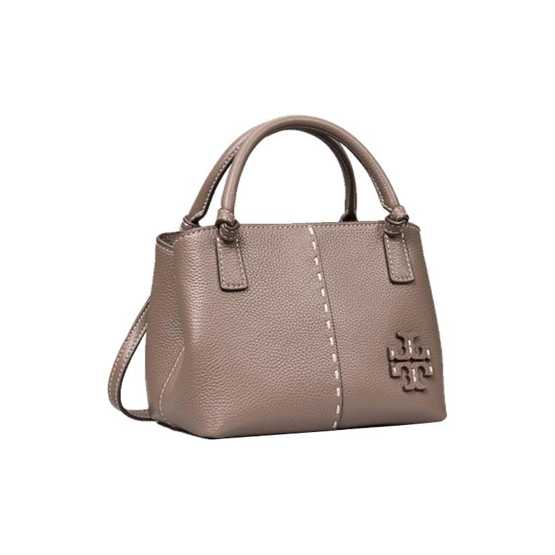 

Tory Burch Tb Mcgraw Iconic Double T Logo Pebbled Leather Mini Shoulder Crossbody Handbag Women handbag Silver-Maple 80792-963 Basic Set (Bag+Dust Bag)