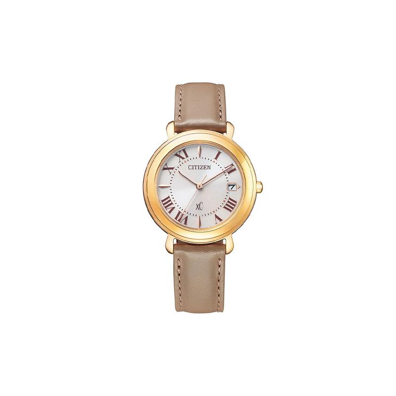 

CITIZEN xC series women s solar powered belt white plate milk tea ribbon Quartz leather strap women s watch silver dial EO1203-03A синій