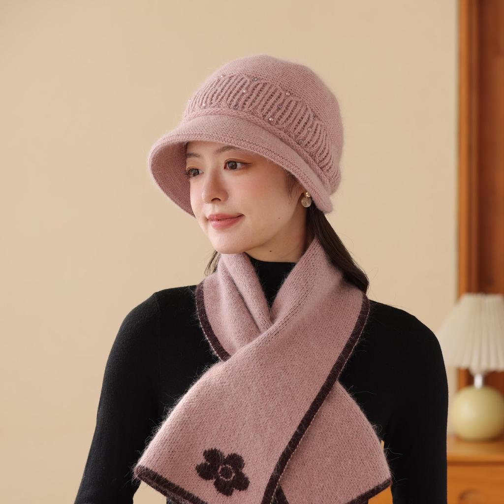 Autumn and Winter Warm Rabbit Fur Hat Women's Middle-aged and Elderly Cold-proof Ear Protection Hat Fashion Knitted Hat