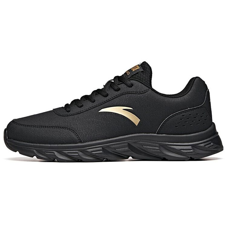 Anta Leather Surface Low Top Running Shoes Mens Black Gold 91835529-9