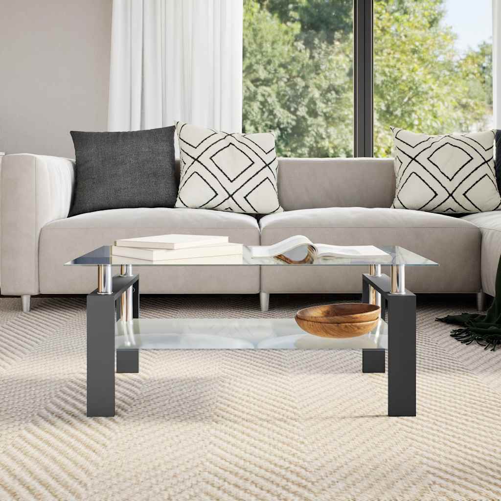 Vidaxl Mesa de Centro, Negro-Transparente, 95X55X40 Cm, Vidrio