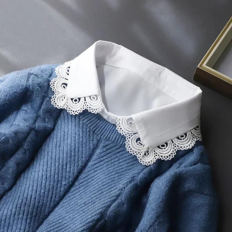 Lace Novelty Fake Collar for Women Shirt Front Ties Detachable Collar Stand Dress Sweater Girls False Collar