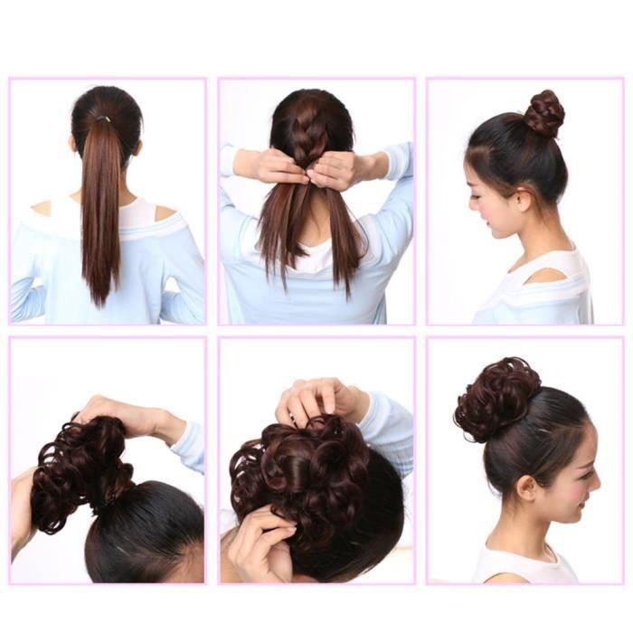 Perruque - Synthétique - Chignon haut - Brun foncé-Violet - Elastique - 12.5cm de diamètre