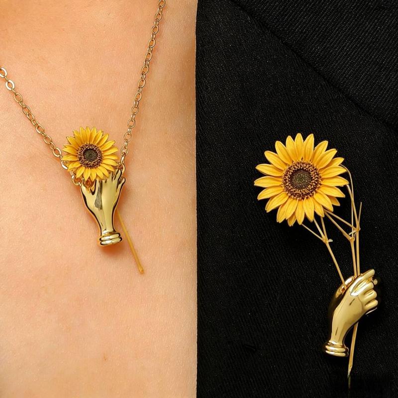 Alloy Hand-Held Flower Necklace Brooch Versatile Suit Pin Accessories For Daily Wear Parties Gifting