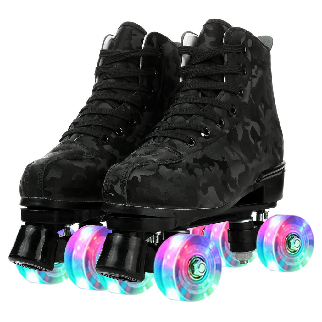 YYW Flashing Roller Skates Beginner Women Outdoor Skating Sneakers 4 Wheels Skate Shoes Size 32 33 34-45 Girls Quad Double-Row