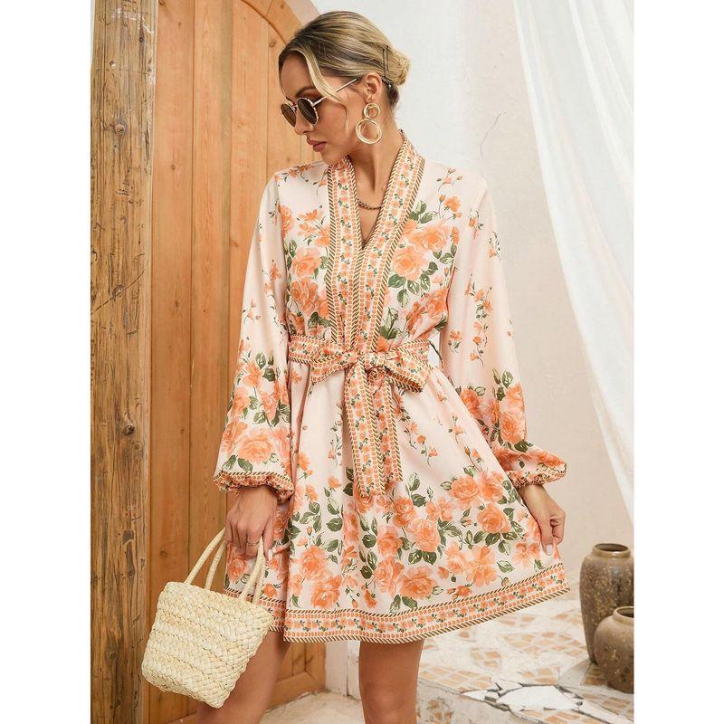 

2025 Autumn and Winter New Arrival Fashion Style Fashion Women s New New Arrival Temperament Long Sleeve Positioning Print Loose Dress Yellow-Green XL