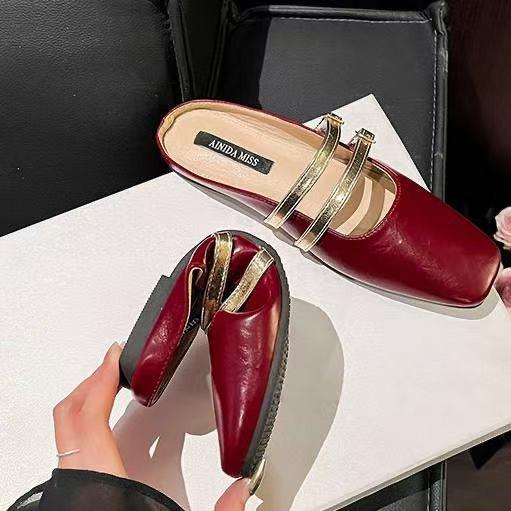 French bag head half slippers women's spring and autumn 2025 new Korean version flat-bottomed lazy half support one pedal Mill shoes tide