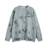 Oversized Cropped Knit Sweater With Distressed Hem Tie-Dye Unisex Streetwear