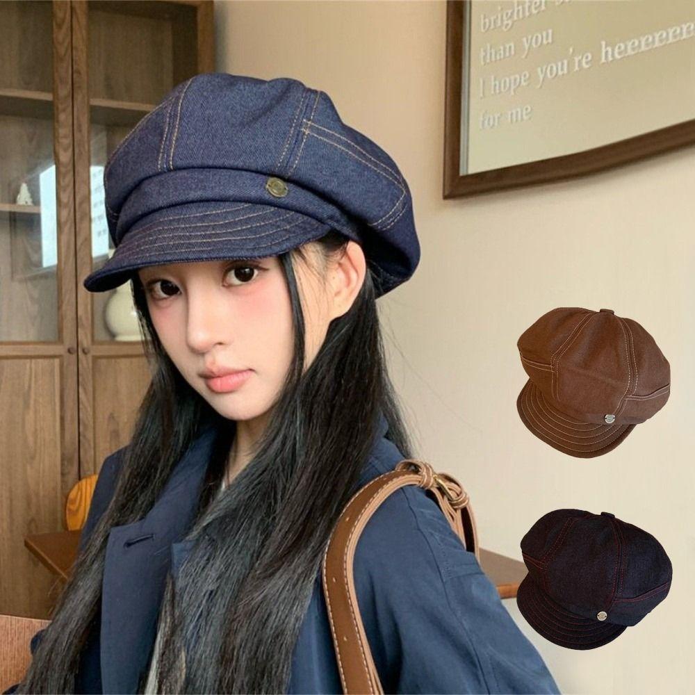 Korean Denim Beret Versatile Painter Hat Trendy Octagonal Hats  Streetwear