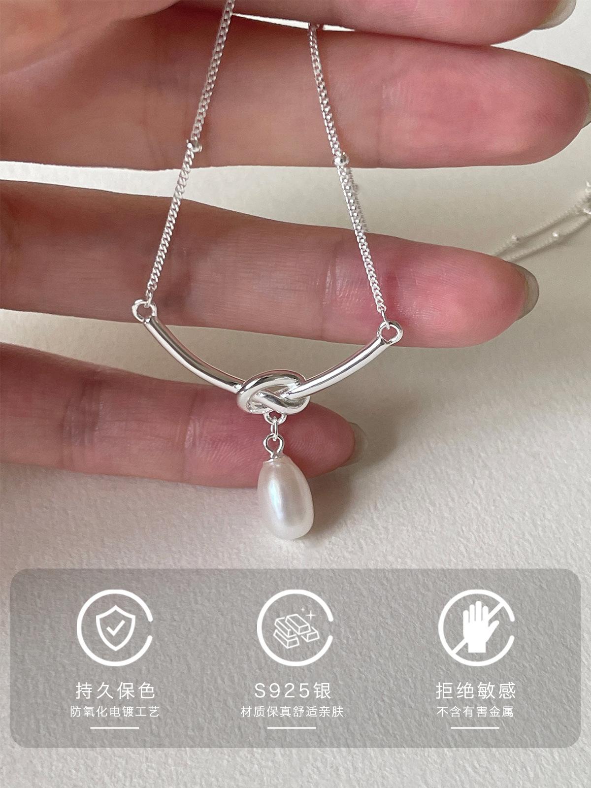

Ретро ожерелье из натурального пресноводного жемчуга для женщин, легкое, роскошное, нишевое, персонализированное, из стерлингового серебра, узелковый дизайн, цепочка на ключицу, новое 925 silver