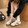 Cowhide Version Trainee Color Matching Lace-up To Increase Height Leisure Sports Women