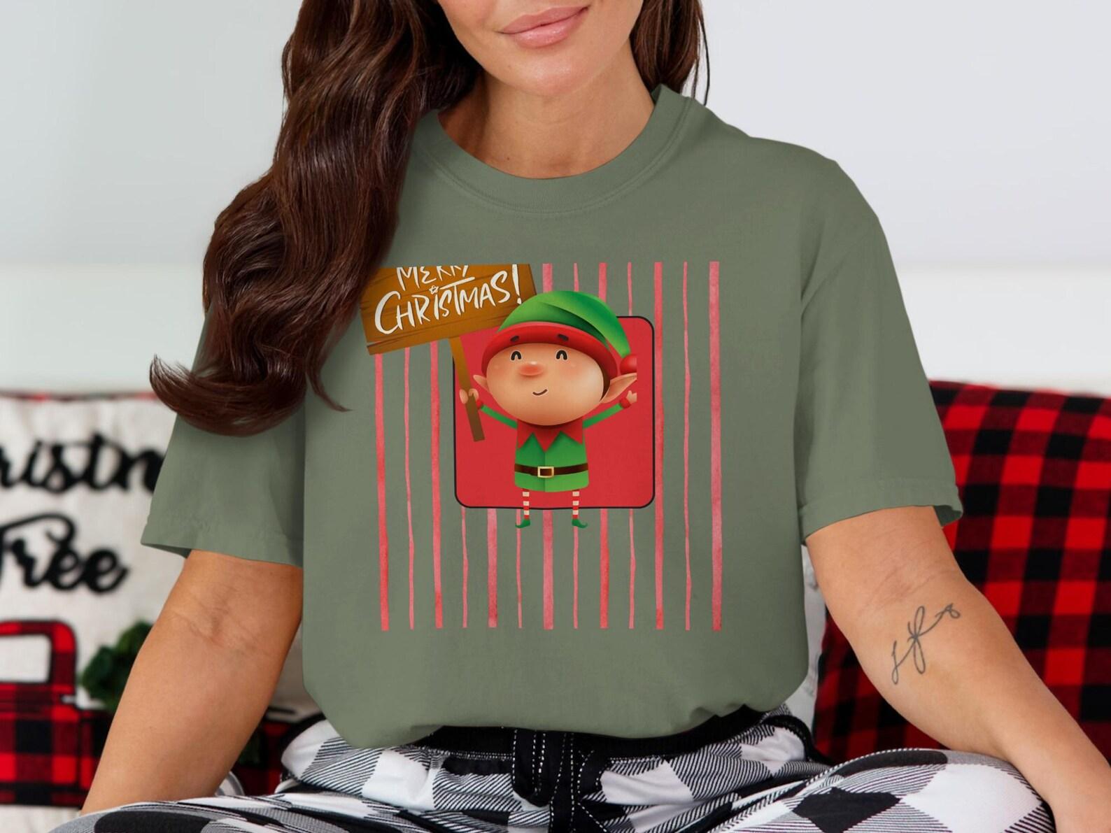 Merry Christmas Elf T-Shirt, Cute Holiday Season Tee, Family Christmas Shirt, Xmas Elf Gift for Kids & Adults, Festive Party Apparel S