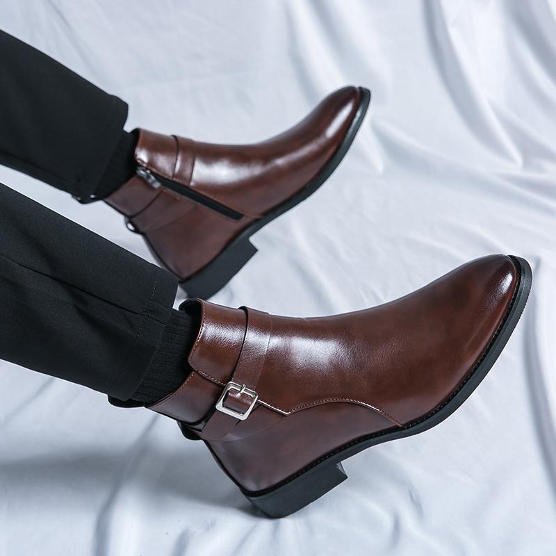 Fashion Winter New Men Pointed Brown Black Chelsea Ankle Boots British Designer Casual High Tops Punk Rock Shoes Comfortable