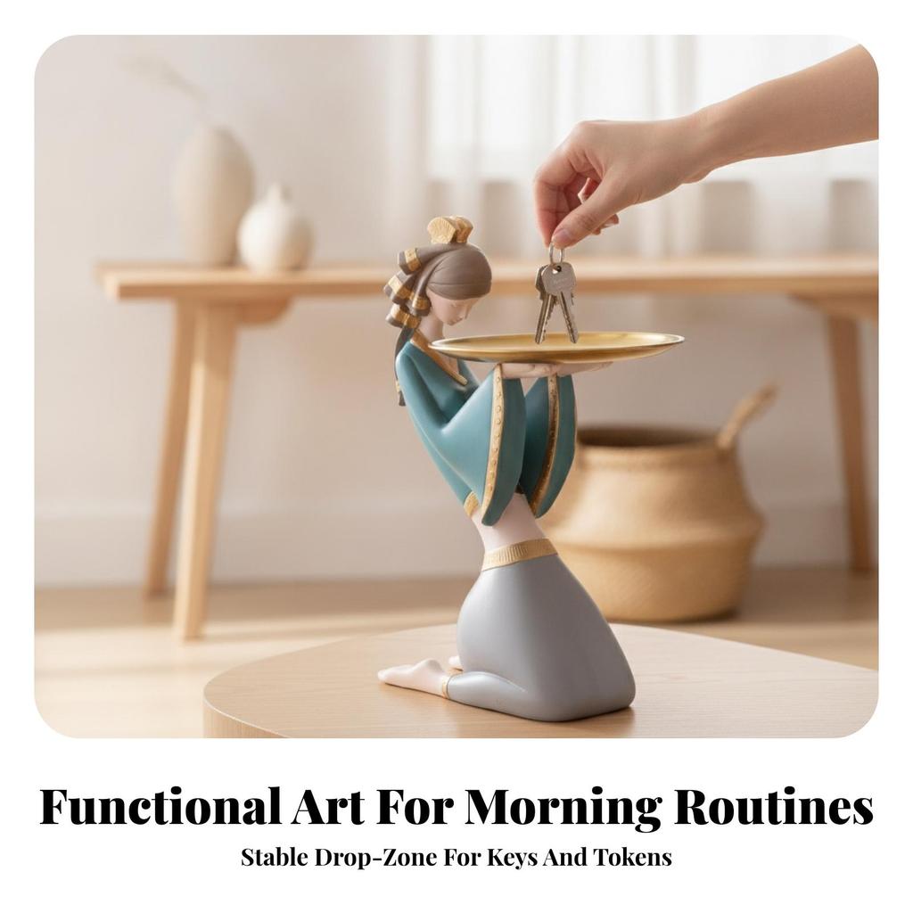 Figurine with Tray Sophisticated Sculpture Charming for Dresser