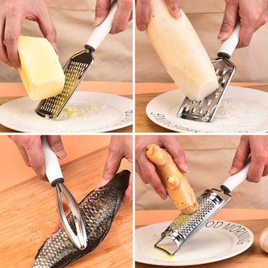 Multifunctional Cheese Grater Stainless Steel Blade Ergonomic Handle Potatoes Fruits Vegetables Shredder Lemon Zester Fish Scaler Tool Kitchen Gadgets