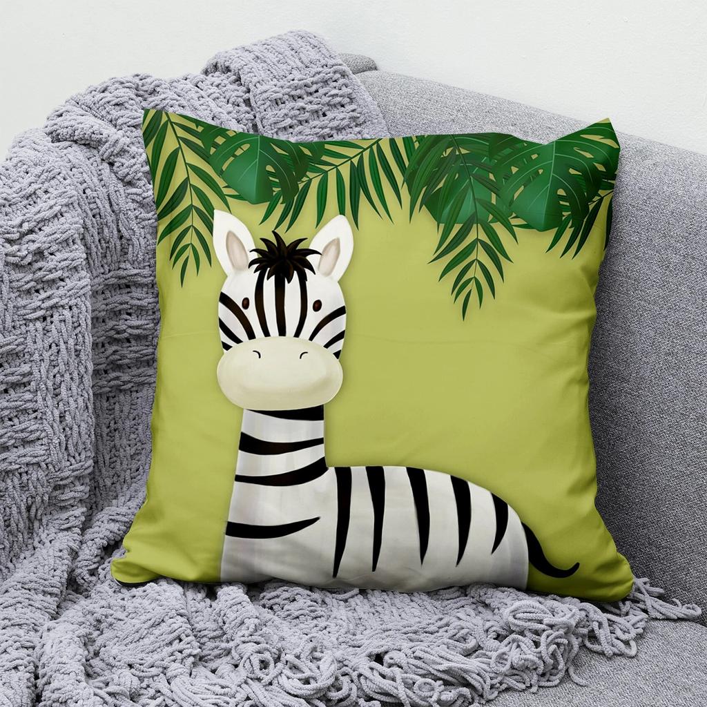 Cartoon animal zoo Hold pillowcase Jungle  green leaf  Sofa chair cushion cover children's room home decoration