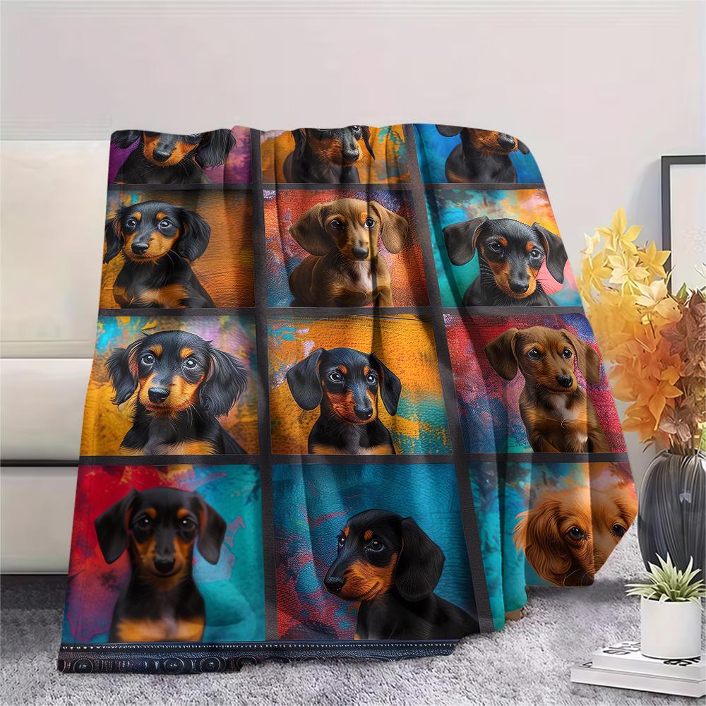 1 Stück Dackel-Puzzle-Print Flanelldecke, Hohe Qualität, Bequem für alle Jahreszeiten, Heimdekoration, Wärme und Komfort, Perfekt für Weihnachtsgeschenke