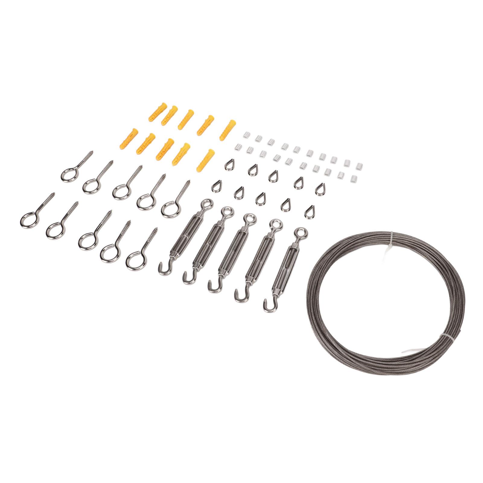 15m Stainless Steel PVC Coated Wire Rope Hanging Kit Eye Hook Screw Aluminum Crimping Sleeve Wire Rope Thimble Set