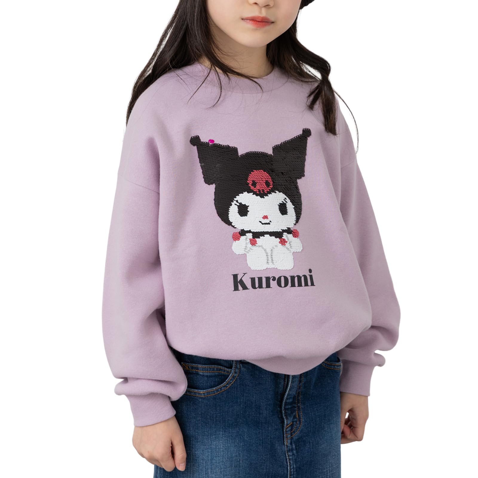 Sanrio Sweatshirt for Kids and with Hello My and Sequins [chil2] Fleece-Lined Babies, Girls, Characters Kitty, Melody, Kuromi, (SANRIO
