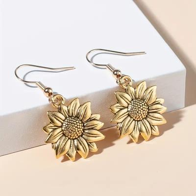 Huitan Trendige Sonnenblumen-Hängeohrringe für Damen Metall Blume Hängeohrringe Mode Mädchen Ohrlochstechen Zubehör Schmuck