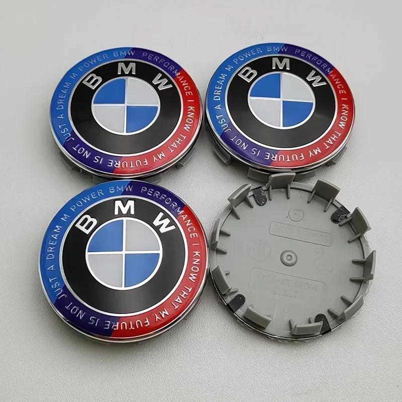 NEW 4pcs 68mm Car Wheel Center Cap Logo Hub Badge Rims Cover BMW E46 E38 E60 E90 E93 F20 F30 X3 X5 Blue White Black Anniversary. bwlk60 sbfu3