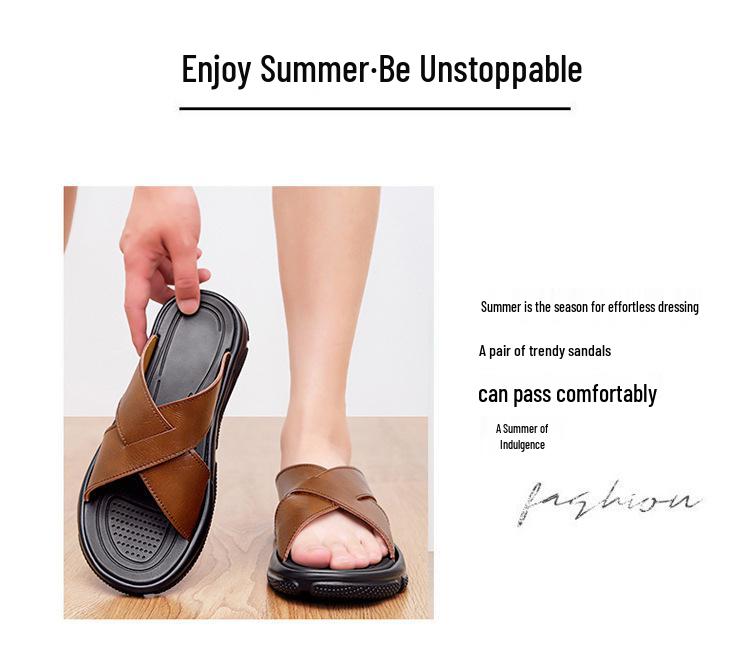 Men's Plus Size Cowhide Flip-Flops - Lightweight, Thick Sole, Summer Beach Sandals