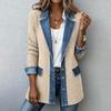 Women's Casual Denim Knit Patchwork Jacket with Lapel Collar for Everyday Wear