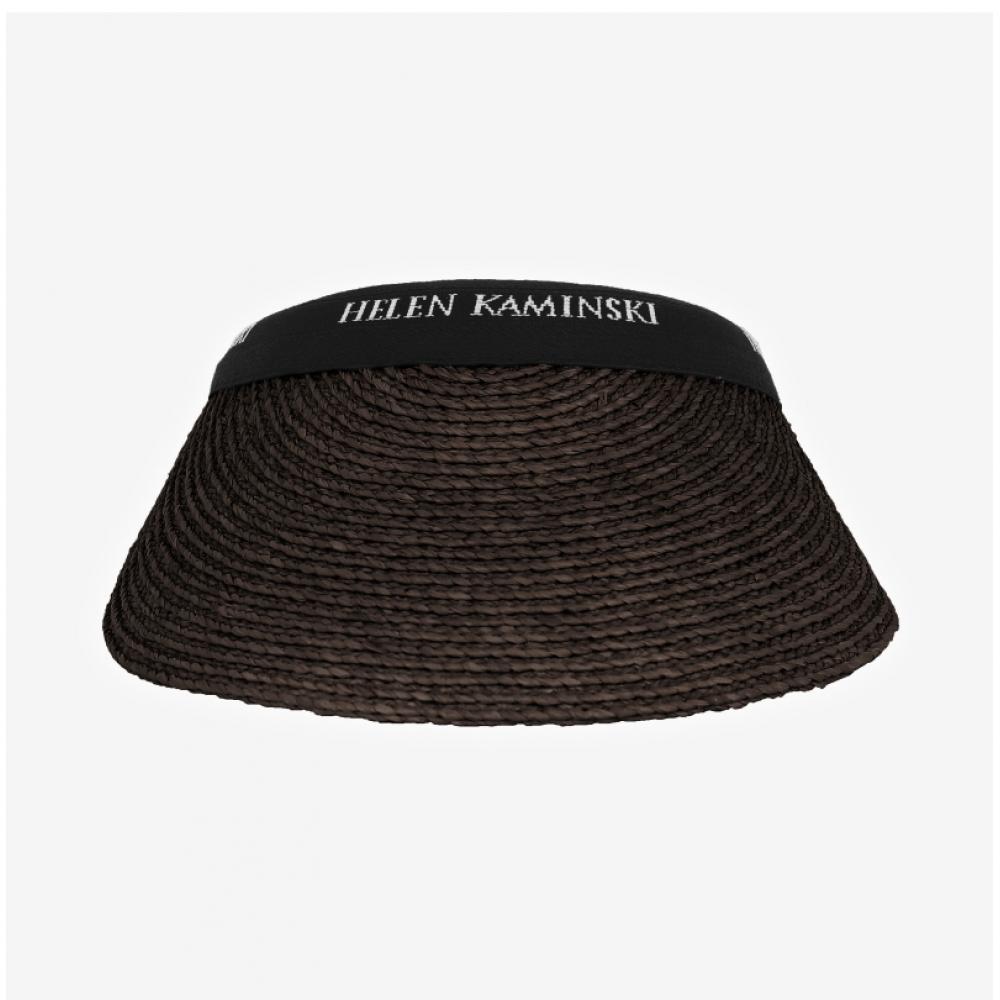 Helen Kaminski Bianca Chocolate Black Logo Visor Sun Cap Hat50265