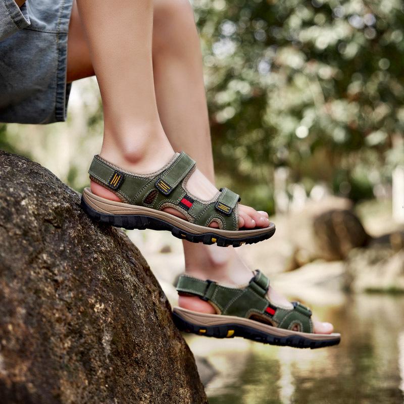 Men's Genuine Leather Open Toe Summer Sandals - Non-Slip, Wear-Resistant, Soft Sole, Versatile Driving Sandals