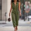 Europäische und amerikanische Damen-Frühlings-/Sommer-Eleganz, einfarbiger Reißverschluss-Jumpsuit