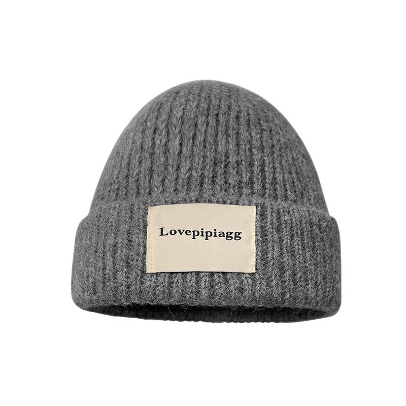 Cloth Label Alphabet Wool Hat Women'S Season Versatile Windproof Cold Hat Warm Ear Protection Big Head Circumference Knitted Hat