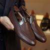 Black Brown Genuine Leather Mens Slip On Casual Loafers Shoe  Fashion New Low Top Round Toe Dress Daily Wear Shoes Versatile