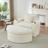 Extra Large, Round Lounge Sofa, Frameless Armchair (with Footstool), with Storage Compartment and Cup Holder, Double-Layer Upholstery Design