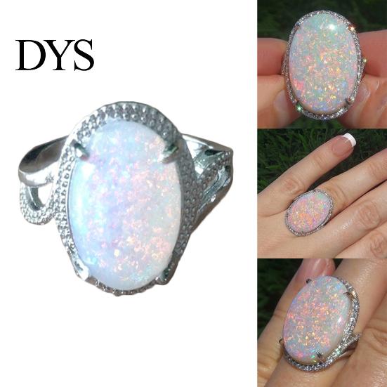 Fashion Women Super Shining Oval Shape Artificial Opal Ring Finger Jewelry Gift