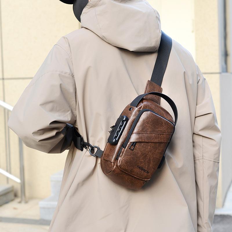 Men's Chest Bag Combination Lock Anti-Theft Crossbody Bag Outdoor Commuter Large Capacity Shoulder Bag