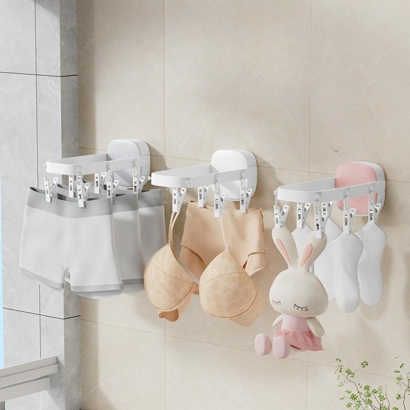 Wall Mounted Drying Rack Laundry Drying Racks Space Saving Drying Rack with 6 Clips 90 Folding Clothes Racks Hanger