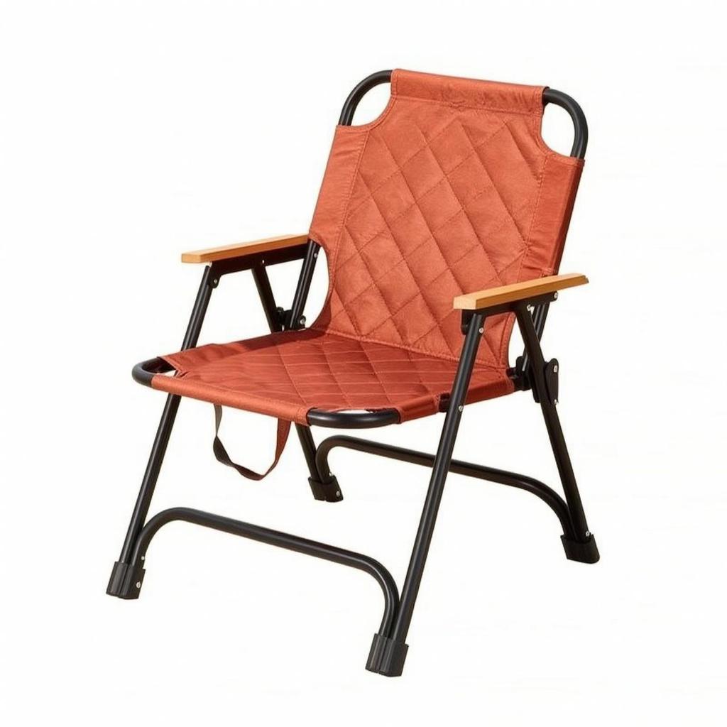 Portable Camping Chair with Wooden Armrests Supportive Padded Folding