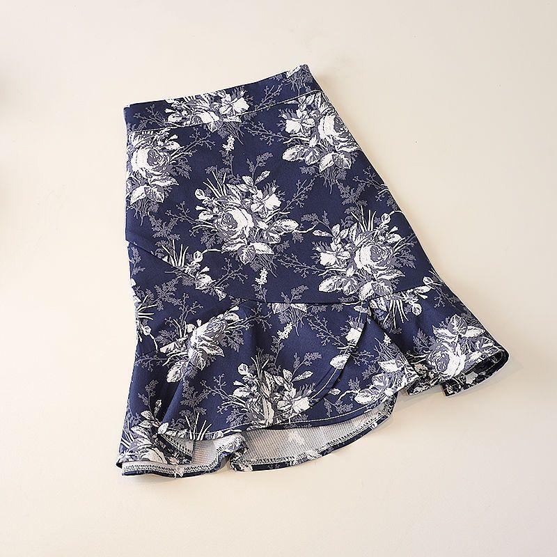 

Летняя женская юбка с цветочным принтом Kroean Fashion с высокой талией, узкие короткие юбки XXL синий