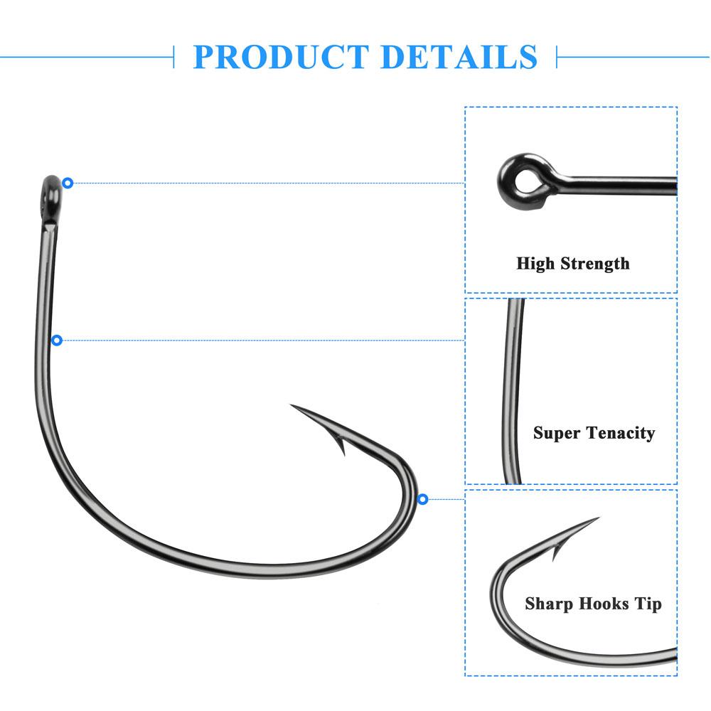 50Pcs 37753 Fishing Hooks High Carbon Steel Wacky Weedless Worm Wide Gap Fishing Hooks For Bass Fishing Size 4# 2# 1# 1/0