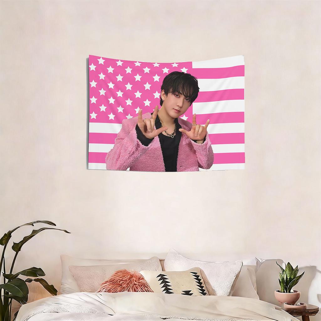 Changbin Pink American Flag Banner Tapestry Party Backdrop Decor Perfect For Living Room Wall Hanging & Movie Night Themed