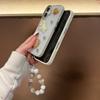 For iPhone 16 Case with Strap Glitter Heart Double Fishbone Epoxy PC TPU Phone Cover