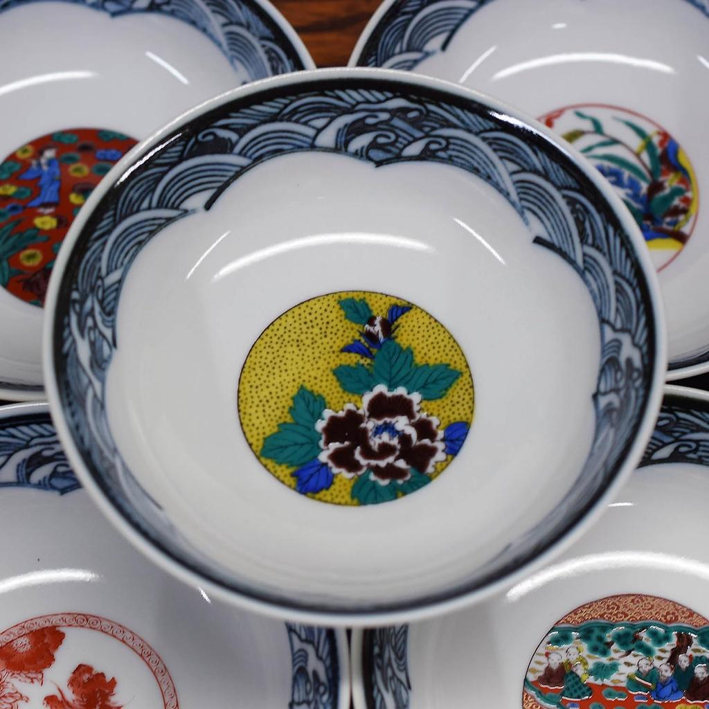 Waza no Kura Stylish Tableware, Kutani Ware Small Bowls, Set of 5, with Historical Paintings, High-Quality Ceramic Design, Japanese Tableware, Traditi