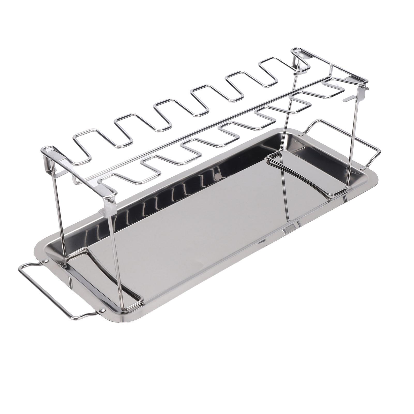 

Chicken Leg Grill Rack with Drip Tray Foldable 12 Slots Stainless Steel BBQ Drumstick Holder Stand for Ovens Grills Smoker