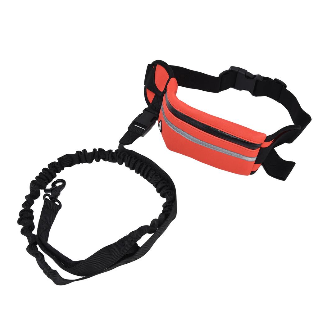 Hands Free Dog Leash Detachable Zipper Bag Reflective Strip Design Hands Free Flexible Waist Dog Leash for WalkingRed