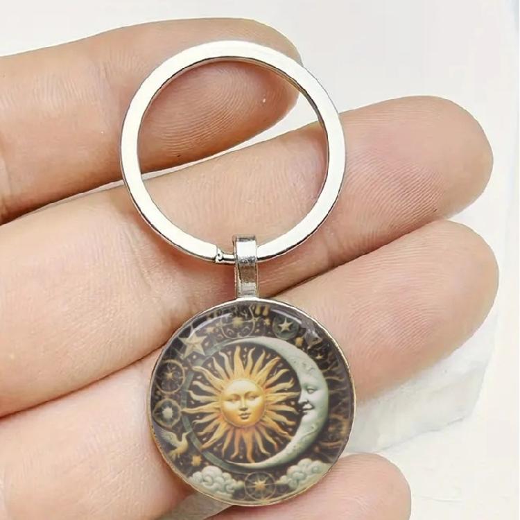 Celestials Key Accessory with Sun God Art and Gemstones That Changes in Light for Personalize Use Craft of Alloy